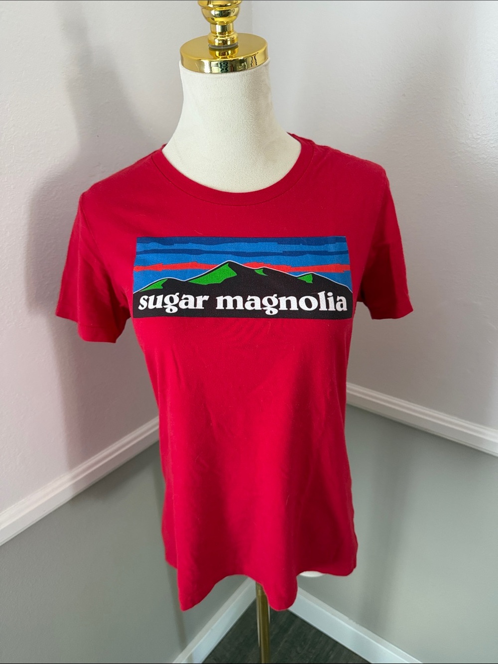Next Level Apparel Red Graphic Tee with Blue Accents